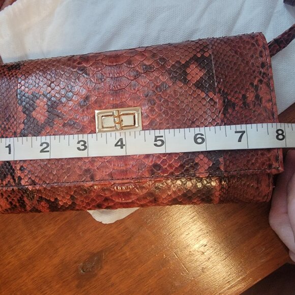 Grand Pelle Handmade 100% Genuine Python Leather Brown Crossbody Wallet - Picture 11 of 13